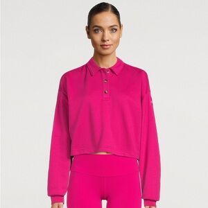 ALO Yoga Henley Polo Sweatshirt Cropped Boxy Top